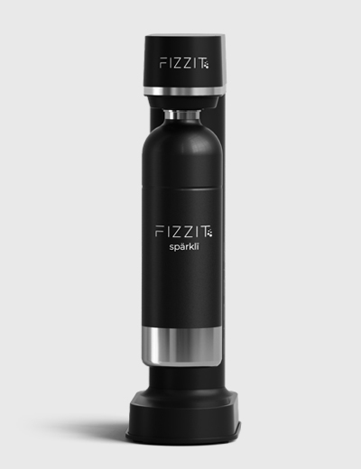 black sparkling machine with stainless steel bottle